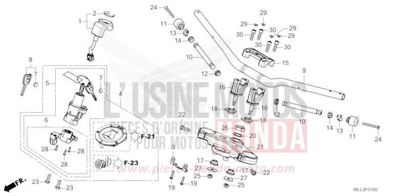 HANDLE PIPE/TOP BRIDGE for CB1000F "Big One" MAT BALLISTIC BLACK METALLIC (NHA86) from 2025